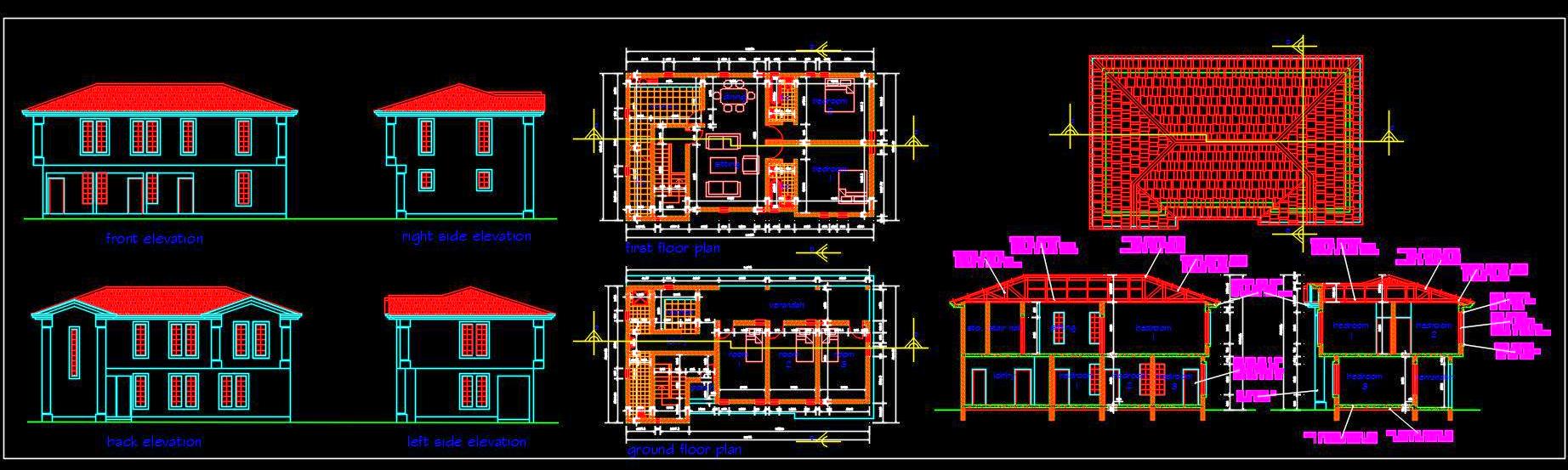 Free Autocad Duplex House Plan with Timber Roof